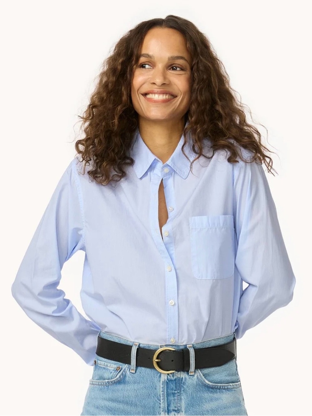Unsubscribed Light Blue Boyfriend Button-Down Shirt